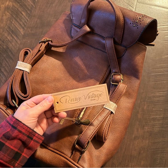 ? Revive Vintage Brown Leather Backpack Western Boho Fringe NWT OS main image 5